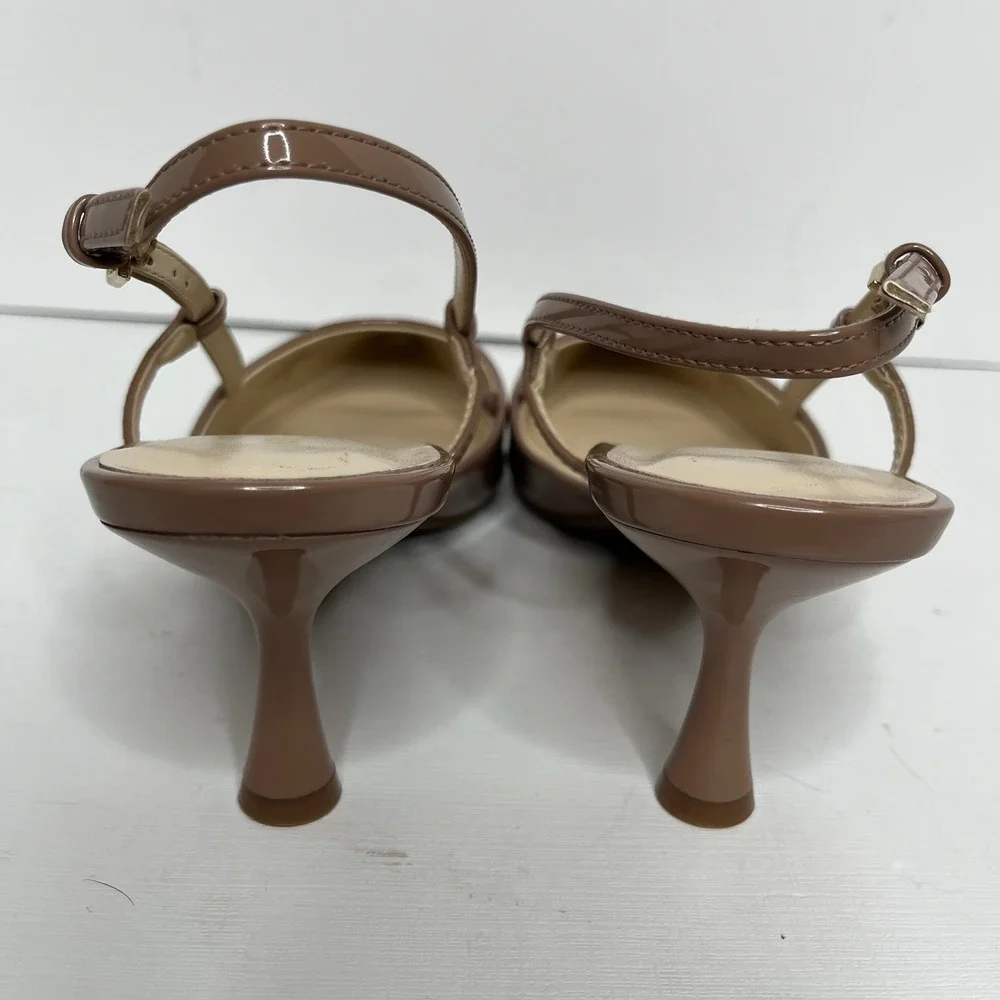 Nine West Patent Slingback‎ Kitten Heels Pointed Toe Buckle Strap 10 M Camel